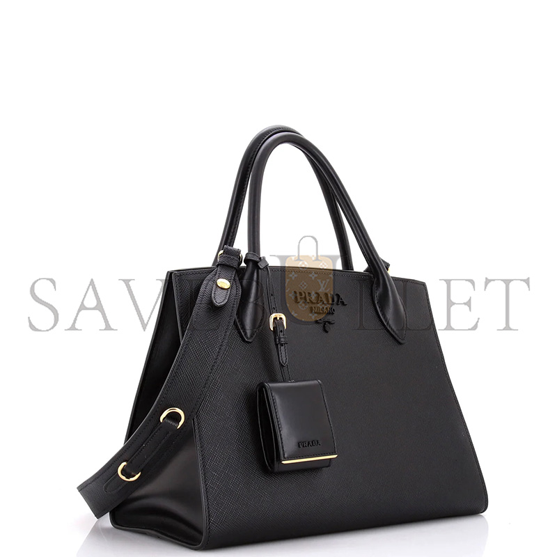 PRADA MONOCHROME TOTE SAFFIANO WITH CITY CALF MEDIUM 1BA155 (33*24.5*15cm) 